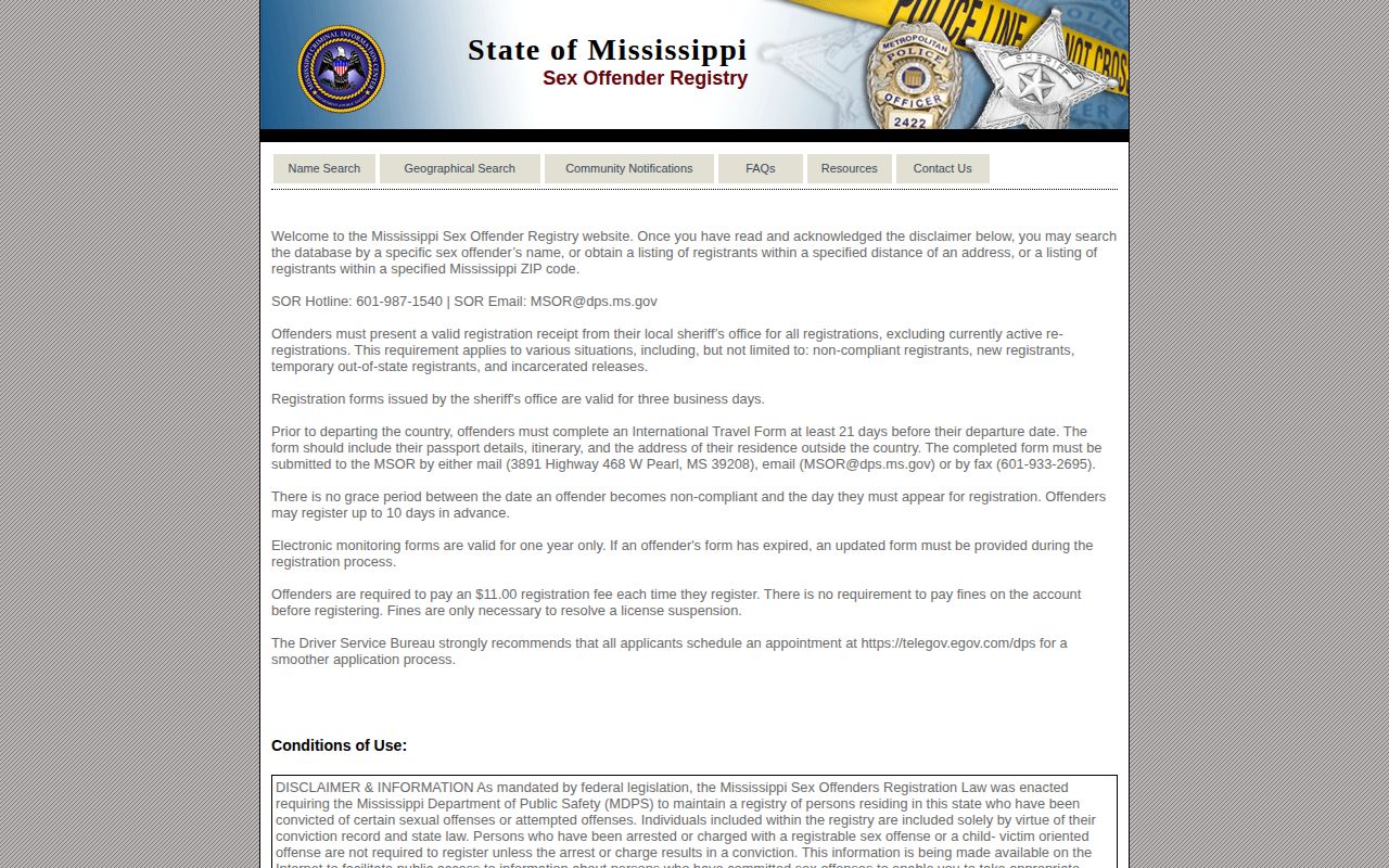 Mississippi registry limits compared with a Jefferson Davis County VINE inmate check